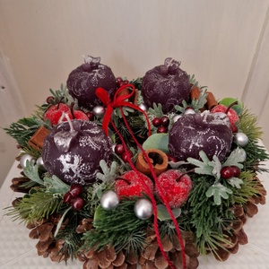 Almás fahéjas koszorú, Karácsony, Adventi díszek, Adventi asztaldísz, Virágkötés, Meska