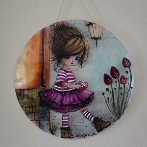 Romantikus kislányos kép, Művészet, Festmény, Üvegfestmény, Festészet, Festett tárgyak, MESKA