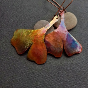 Gingko - rusztikus réz fülbevaló - ékszer - fülbevaló - lógó fülbevaló - Meska.hu