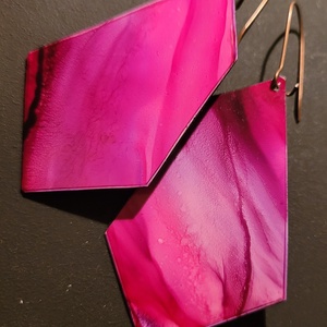 Pink-lila geometria - flow fülbevaló - ékszer - fülbevaló - lógó fülbevaló - Meska.hu