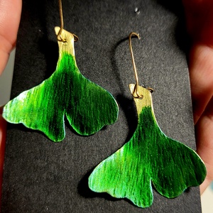 Gingko - sárgaréz fülbevaló - ékszer - fülbevaló - lógó fülbevaló - Meska.hu