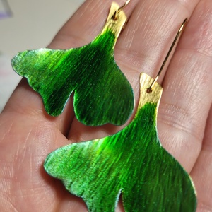 Gingko - sárgaréz fülbevaló - ékszer - fülbevaló - lógó fülbevaló - Meska.hu