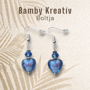 Üveggyöngy fülbevaló kék - ékszer - fülbevaló - lógó fülbevaló - Meska.hu