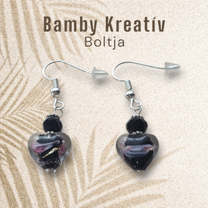 Üveggyöngy fülbevaló fekete - ékszer - fülbevaló - lógó fülbevaló - Meska.hu