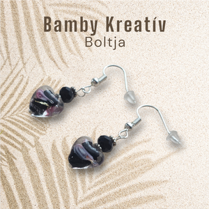 Üveggyöngy fülbevaló fekete - ékszer - fülbevaló - lógó fülbevaló - Meska.hu