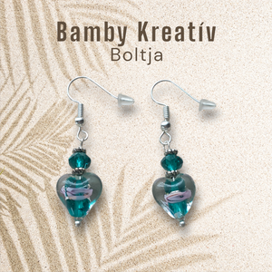 Üveggyöngy fülbevaló zöld - ékszer - fülbevaló - lógó fülbevaló - Meska.hu