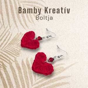 Horgolt szív fülbevaló gyönggyel - Meska.hu