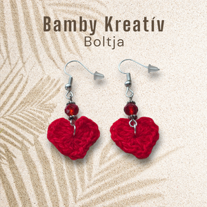 Horgolt szív fülbevaló gyönggyel - Meska.hu