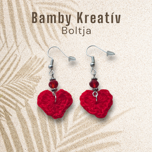 Horgolt szív fülbevaló gyönggyel - ékszer - fülbevaló - lógó fülbevaló - Meska.hu