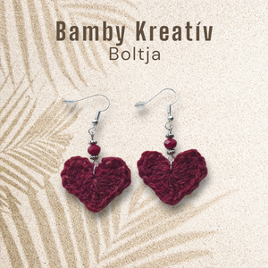 Horgolt szív fülbevaló gyönggyel - Meska.hu