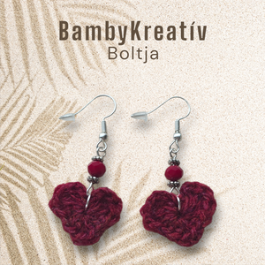 Horgolt szív fülbevaló gyönggyel - Meska.hu