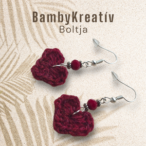 Horgolt szív fülbevaló gyönggyel - ékszer - fülbevaló - lógó fülbevaló - Meska.hu