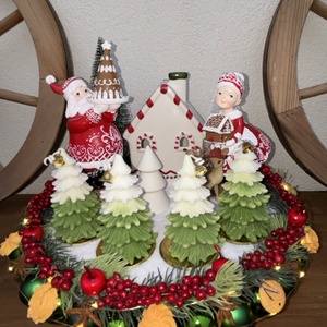 Adventi asztaldísz, Karácsony, Adventi díszek, Adventi koszorú, Festett tárgyak, Foltberakás, MESKA