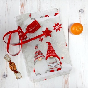 Piros és szürke manós textil Mikulás zsák a celofán zacskó helyett - kérdd nevesítve! - karácsony - mikulás - mikulás zsák - Meska.hu