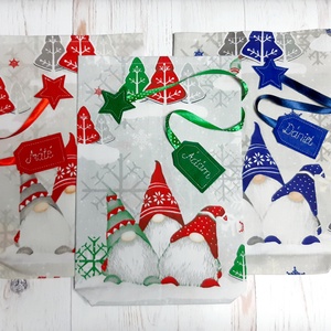 Piros-zöld manós textil Mikulás zsák a celofán zacskó helyett - karácsony - mikulás - mikulás zsák, zokni, csizma - Meska.hu