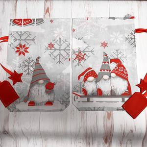 Piros és szürke manós textil Mikulás zsák a celofán zacskó helyett - kérdd nevesítve! - karácsony - mikulás - mikulás zsák - Meska.hu