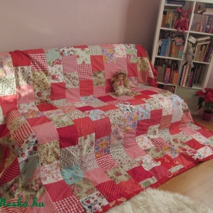 piros vintage patchwork takaró -  - Meska.hu