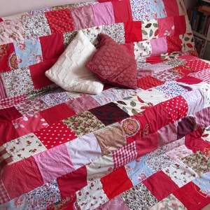 piros óriás patchwork takaró - otthon & lakás - lakástextil - ágytakaró - Meska.hu