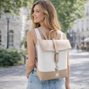 Többfunkciós női táska � bézs�fehér hátizsák, válltáska és kézitáska egyben - táska & tok - hátizsák - roll top hátizsák - Meska.hu