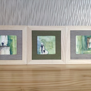 'A SZERETET TELJES' kicsi képek szőttessel, akvarellel - művészet - textilkép - egyéb - Meska.hu