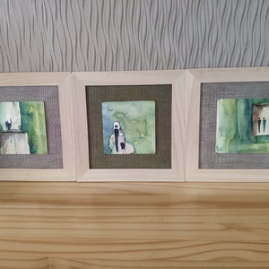 'A SZERETET TELJES' kicsi képek szőttessel, akvarellel - művészet - textilkép - egyéb - Meska.hu