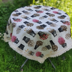 'VIRÁGZÓ TERASZ' rojtos terítő cserepes virágokkal - otthon & életmód - lakástextil - abrosz, terítő - asztalközép terítő - Meska.hu