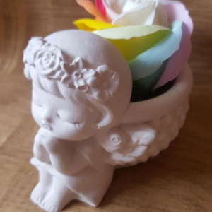 Angyal kaspó tarka, szivárvány színű szappanrózsával LIMITÁLT, Otthon & Életmód, Dekoráció, Dísztárgy, , MESKA