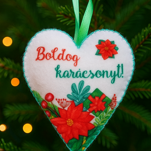 Virágos karácsonyfadísz Boldog Karácsonyt felirattal barkácsfilcből - Meska.hu