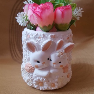 Nyuszi kaspó, tároló gipsz natúr alap, vagy festett kaspó - Meska.hu