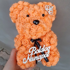 Boldog szüli/névnapot rózsa maci 25cm -  - Meska.hu