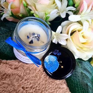 Eküvői köszönő ajándék vendégeknek feliratos ásvány gyertya kék - esküvő - emlék & ajándék - köszönőajándék - Meska.hu