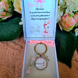 Keresztanya felkérő kulcstartó nyuszis, Baba - mama, Keresztelő kellékek, Keresztszülő felkérő, Ékszerkészítés, MESKA