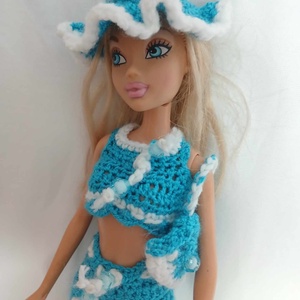 Horgolt kötős nadrágos kék-fehér szett Barbie babára (108). Új. - játék & sport - baba & babaház - barbie ruhák - Meska.hu