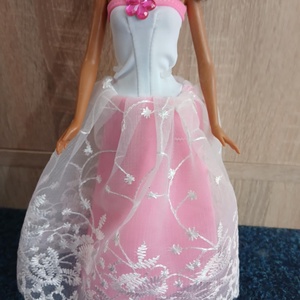 Barbie fehér rózsaszín csipkés báli ruha.  - játék & sport - baba & babaház - barbie ruhák - Meska.hu