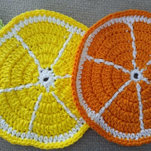 Színes horgolt gyümölcsös poháralátét szett., Játék & Sport, Baba & babaház, Barbie ruhák, Horgolás, MESKA