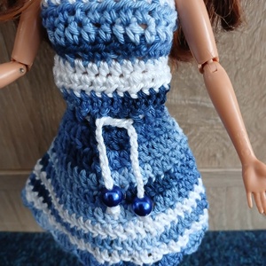 Barbie babára horgolt kék fehér színátmenetes ruha.  - játék & sport - baba & babaház - barbie ruhák - Meska.hu