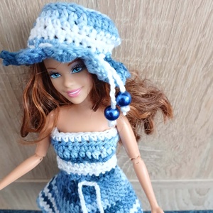 Barbie babára horgolt kék fehér színátmenetes ruha.  - játék & sport - baba & babaház - barbie ruhák - Meska.hu