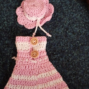 Barbie babára horgolt rózsaszín fehér ruha kalappal.  - játék & sport - baba & babaház - barbie ruhák - Meska.hu