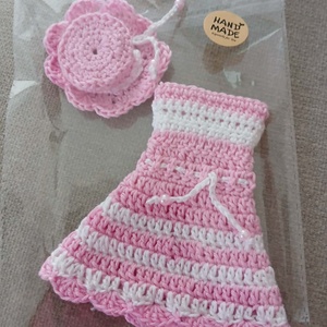 Barbie babára horgolt rózsaszín fehér ruha kalappal.  - játék & sport - baba & babaház - barbie ruhák - Meska.hu