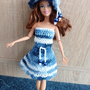 Barbie babára horgolt kék fehér színátmenetes ruha. , Játék & Sport, Baba & babaház, Barbie ruhák, Horgolás, MESKA