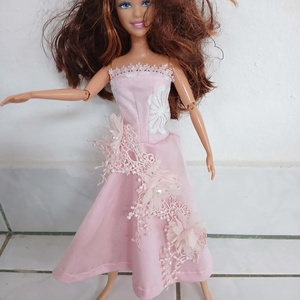 Csodaszép rózsaszín virágos báli ruha Barbie babára - játék & sport - baba & babaház - barbie ruhák - Meska.hu
