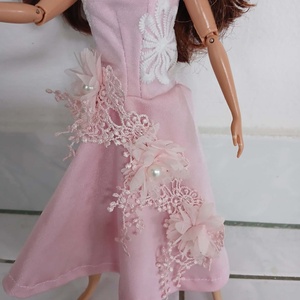 Csodaszép rózsaszín virágos báli ruha Barbie babára - játék & sport - baba & babaház - barbie ruhák - Meska.hu