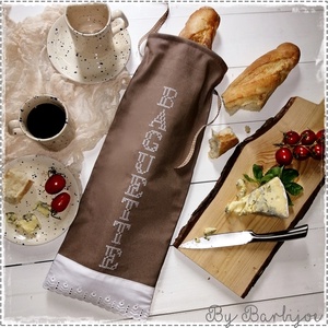 Baguette, frissen tartó, kétrétegű kenyereszsák, keresztszemes hímzéssel és csipkével - táska & tok - bevásárlás & shopper táska - kenyeres zsák - Meska.hu