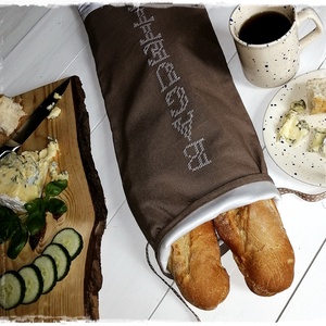 Baguette, frissen tartó, kétrétegű kenyereszsák, keresztszemes hímzéssel és csipkével - táska & tok - bevásárlás & shopper táska - kenyeres zsák - Meska.hu