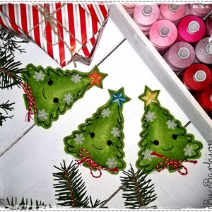 Hímzett filc karácsonyfa csomag, karácsonyfadísz csomag. 12db fenyőfa karácsonyfadísz - Meska.hu