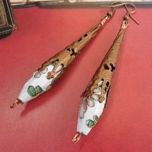 Arabeszk - cloisonne fülbevaló, Ékszer, Fülbevaló, Lógó csepp fülbevaló, Ékszerkészítés, Meska
