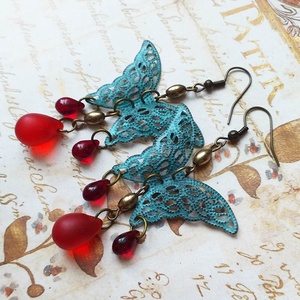 Lullaby - patinázott vintage fülbevaló - ékszer - fülbevaló - lógó fülbevaló - Meska.hu