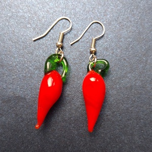 Paprika - üveg fülbevaló, Ékszer, Fülbevaló, Lógó fülbevaló, Ékszerkészítés, MESKA