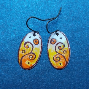 Klimt ihletésű tűzzománc fülbevaló, Ékszer, Fülbevaló, Lógó fülbevaló, Ékszerkészítés, Tűzzománc, MESKA