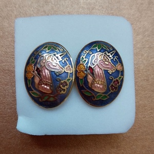 Egyszarvú - vintage tűzzománc fülbevaló, Ékszer, Fülbevaló, Pötty fülbevaló, Ékszerkészítés, MESKA